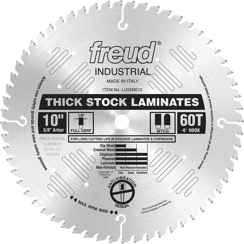 Lames de scie industrielle pour panneaux de particules, 10", 60 dents, Pour Stratifi&eacute; Meunier Outillage Industriel
