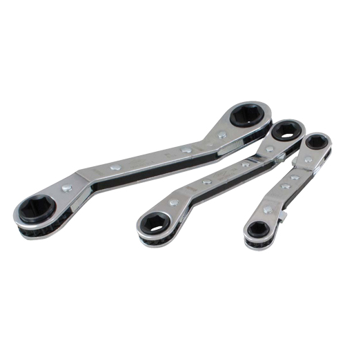Jeu de cl&eacute;s &agrave; cliquet d&eacute;cal&eacute;e, Cl&eacute; polygonale, 3 morceaux, M&eacute;trique Meunier Outillage Industriel