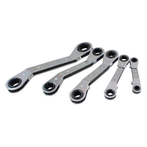 Jeu de cl&eacute;s &agrave; cliquet d&eacute;cal&eacute;e, Cl&eacute; polygonale, 5 morceaux, M&eacute;trique Meunier Outillage Industriel