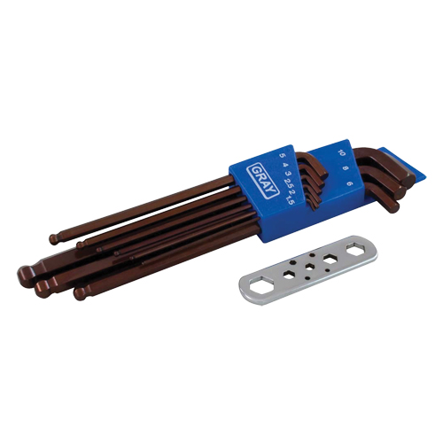 Long Arm Ball Hex Key Set, 9 Pcs., Metric Meunier Outillage Industriel