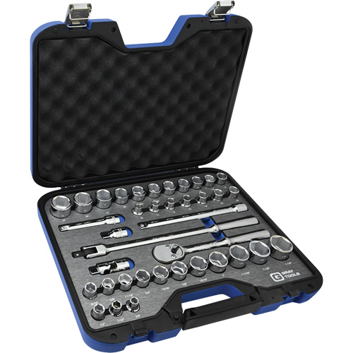 Jeu de douilles SAE et m&eacute;triques & accessoires, 38 Mcx, Prise de 1/2" Meunier Outillage Industriel