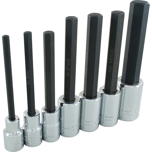 Jeu de douilles &agrave; t&ecirc;te hexagonale tr&egrave;s longues, Hexagonale, Prise 1/2", 7 mrcx Meunier Outillage Industriel