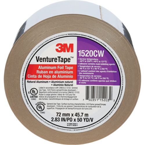Venture Tape Aluminum Foil Tape, 1.8 mils Thick, 72 mm (3") x 45.7 m (150') Meunier Outillage Industriel