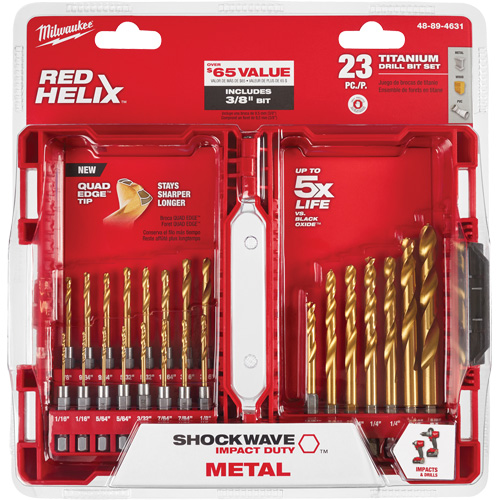 Shockwave Impact Duty Drill Bit Set, 23 Pieces, Titanium Meunier Outillage Industriel