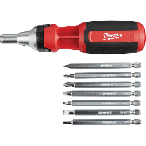 9-in-1 Square Drive Ratcheting Multi-bit Driver, 9-1/10" L, Cushion Grip Handle Meunier Outillage Industriel