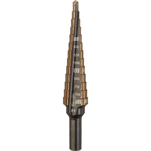 Foret &eacute;tag&eacute;, 1/8"/#1 - #1/1/2", Incr&eacute;ments de 1/32", Acier rapide au cobalt Meunier Outillage Industriel