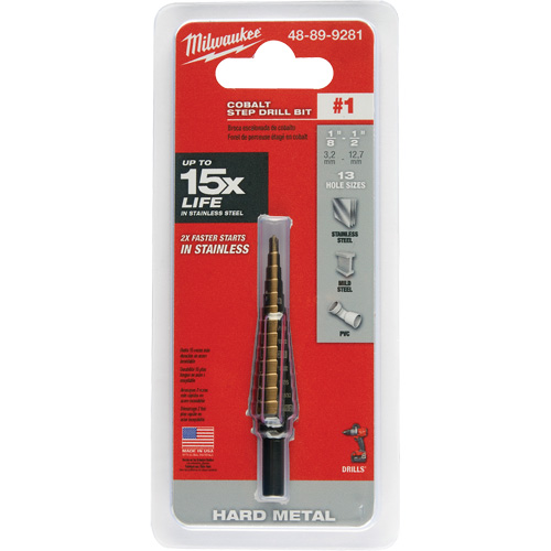 Foret &eacute;tag&eacute;, 1/8"/#1 - #1/1/2", Incr&eacute;ments de 1/32", Acier rapide au cobalt Meunier Outillage Industriel