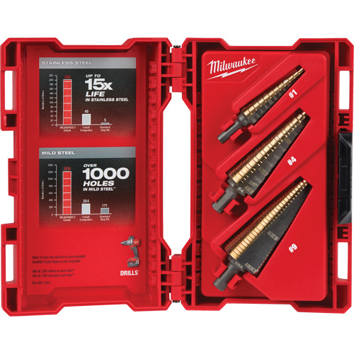 Step Drill Bit Set, 3 Pieces, High Speed Cobalt Meunier Outillage Industriel