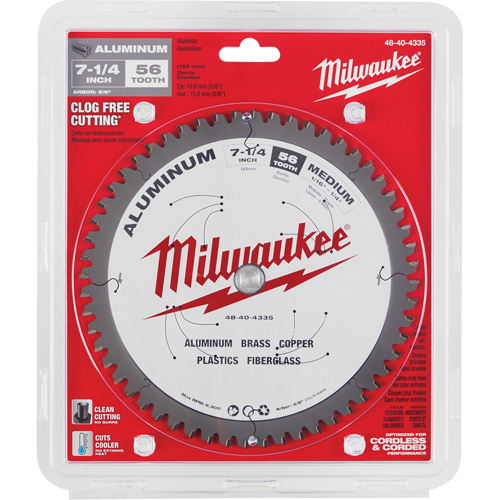 Lame de scie circulaire pour la coupe d'aluminium, 7-1/4", 56 dents, Pour Plastique/Fibre de verre/Non ferre Meunier Outillage Industriel
