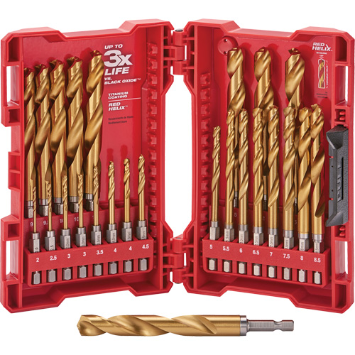 Shockwave Red Helix Metric Drill Bit Set, 25 Pieces, Titanium Meunier Outillage Industriel