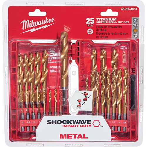 Shockwave Red Helix Metric Drill Bit Set, 25 Pieces, Titanium Meunier Outillage Industriel