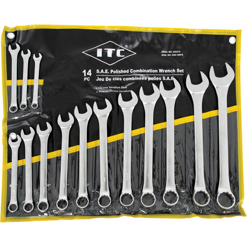 ICW-14PS Polished Wrench Set, Combination, 14 Pieces, Imperial Meunier Outillage Industriel