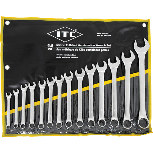 ICW-14PM Polished Wrench Set, Combination, 14 Pieces, Metric Meunier Outillage Industriel