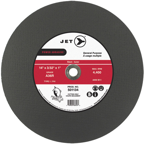 A36R Power Abrasive Cut-Off Wheel, 14" x 3/32", 1" Arbor, Type 1, 4400 RPM Meunier Outillage Industriel