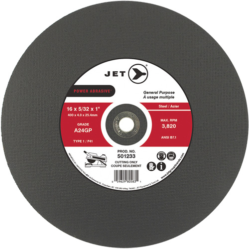 Meule &agrave; tronçonner Power Abrasive A24GP, 20" x 5/32", Arbre de 1", Type 1, 3000 Tr/min Meunier Outillage Industriel