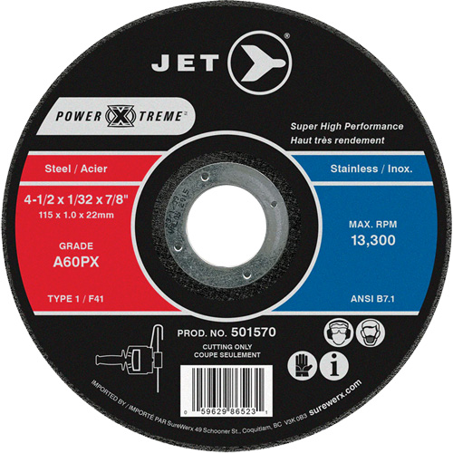 A60PX Power-Xtreme Cut-Off Wheel, 4-1/2" x 1/32", 7/8" Arbor, Type 1, 13300 RPM Meunier Outillage Industriel