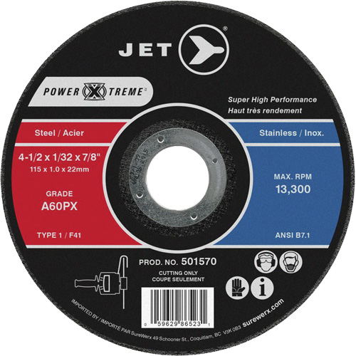 Meule &agrave; tronçonner Power-Xtreme A46PX, 4-1/2" x 1/16", Arbre de 7/8", Type 1, 13 300 Tr/min Meunier Outillage Industriel