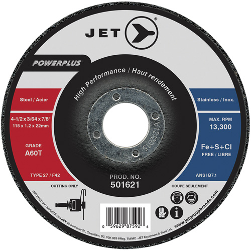 A60T PowerPlus Cut-Off Wheel, 4-1/2" x 3/64", 7/8" Arbor, Type 27, 13300 RPM Meunier Outillage Industriel