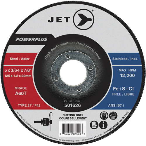 Meule &agrave; tronçonner PowerPlus A60T, 5" x 3/64", Arbre de 7/8", Type 27, 12 200 Tr/min Meunier Outillage Industriel