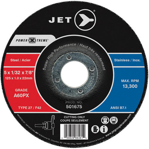 A60PX Power-Xtreme Cut-Off Wheel, 4-1/2" x 3/64", 7/8" Arbor, Type 27, 13300 RPM Meunier Outillage Industriel