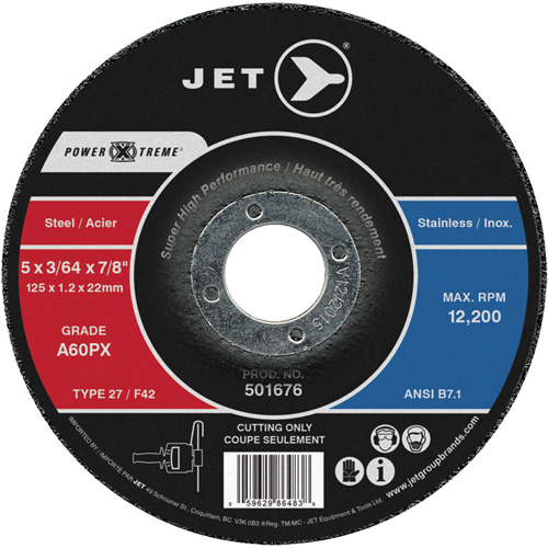 A60PX Power-Xtreme Cut-Off Wheel, 5" x 3/64", 7/8" Arbor, Type 27, 12200 RPM Meunier Outillage Industriel