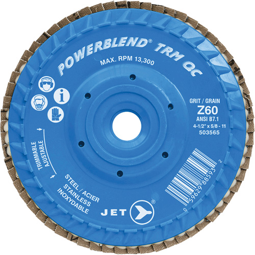 PowerBlend TRM QC Trimmable Flap Disc, 5" x 5/8"-11, Type 27, Z60 Grit, Zirconia Alumina Meunier Outillage Industriel