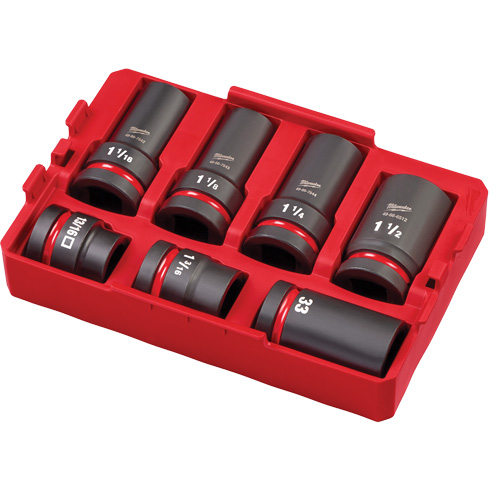 Packout Shockwave Impact Duty Metric & SAE Wheel Service Socket Set, 7 Pieces, 1" Drive Size Meunier Outillage Industriel
