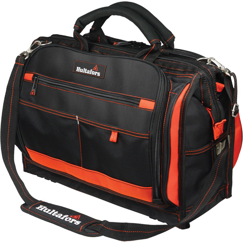 Porte-outils &agrave; compartiments multiples de 18", Polyester balistique, 50 pochettes, Noir/Rouge Meunier Outillage Industriel