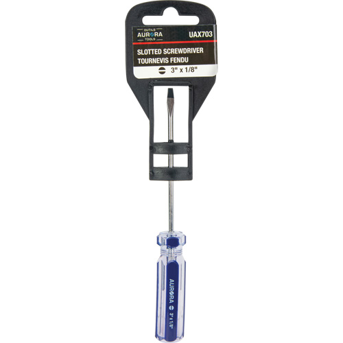 Tournevis &agrave; fente bleu transparent avec bandes , Tige de 1/8", Ronde, Prise en Plastique Meunier Outillage Industriel