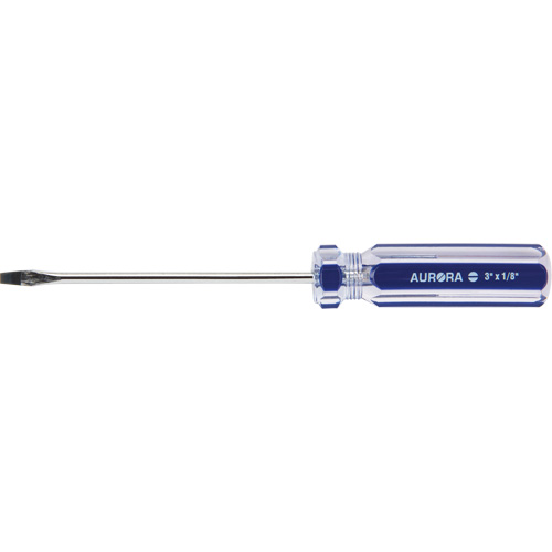 Tournevis &agrave; fente bleu transparent avec bandes , Tige de 1/8", Ronde, Prise en Plastique Meunier Outillage Industriel