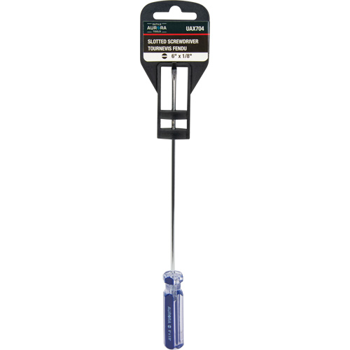 Tournevis &agrave; fente bleu transparent avec bandes, Tige de 1/8", Ronde, Prise en Plastique Meunier Outillage Industriel