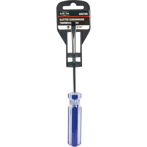 Blue Transparent Striped Slotted Screwdriver, 3/16" Tip, Round, Plastic Handle Meunier Outillage Industriel