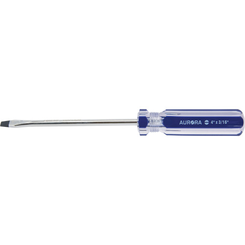 Blue Transparent Striped Slotted Screwdriver, 3/16" Tip, Round, Plastic Handle Meunier Outillage Industriel