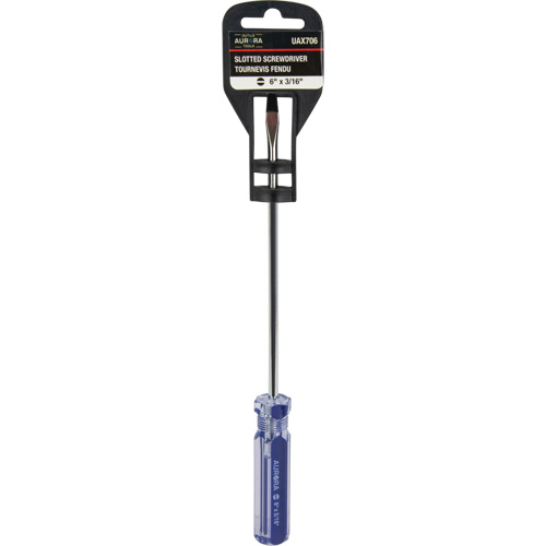 Tournevis &agrave; fente bleu transparent avec bandes, Tige de 3/16", Ronde, Prise en Plastique Meunier Outillage Industriel