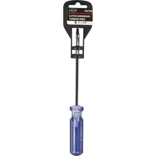 Tournevis &agrave; fente bleu transparent avec bandes, Tige de 1/4", Ronde, Prise en Plastique Meunier Outillage Industriel