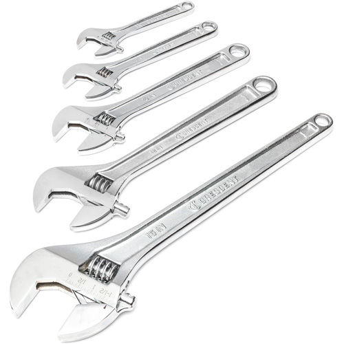 Chrome Wrench Set, Adjustable, 5 Pieces, Imperial and Metric Meunier Outillage Industriel