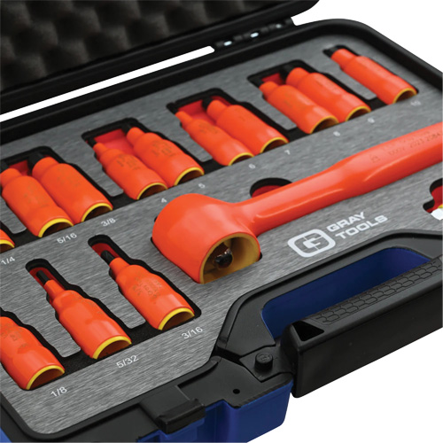3/8" Drive SAE & Metric Hex Bit Insulated Socket and Attachment Set, 1000 V, 16 Pcs Meunier Outillage Industriel
