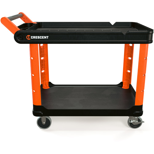 RAILWORKS 2-Shelf Industrial Utility Cart with 5" Hard Casters, 47" L x 24-1/2" W x 34" H, Black/Orange Meunier Outillage Industriel