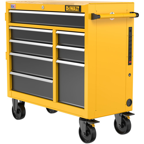 Postes de travail industriel mobile, 8 tiroirs, 40" la x Jaune Meunier Outillage Industriel