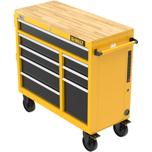 Postes de travail industriel mobile, 8 tiroirs, 40" la x Jaune Meunier Outillage Industriel