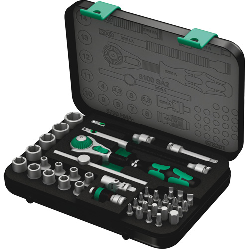 8100 SA 2 Zyklop Speed Ratchet Set, 42 Pcs, 3/8" Drive Size Meunier Outillage Industriel