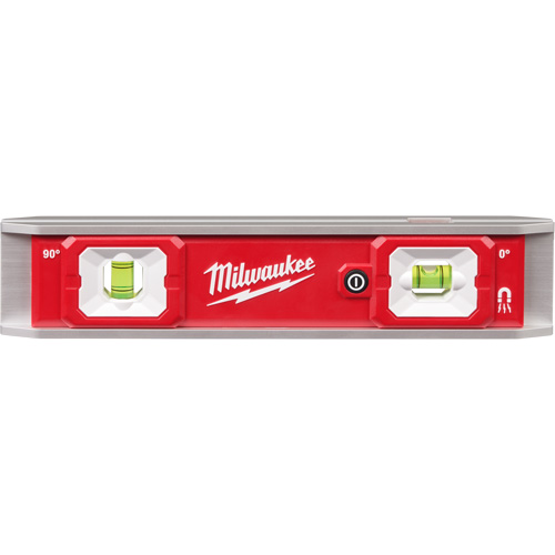 Niveau torpille &eacute;quip&eacute;e de fioles lumineuses, 9" lo, Aluminium, 2 fioles, Magn&eacute;tique Meunier Outillage Industriel