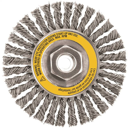 Wheel Brush, 4" Dia., 0.02" Fill, 5/8"-11 Arbor, Stainless Steel Meunier Outillage Industriel