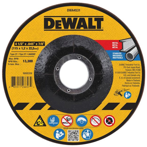 Meule &agrave; tronçonner pour m&eacute;tal, 4-1/2" x 0,045", Arbre de 7/8", Type 27, Oxyde d'aluminium Meunier Outillage Industriel