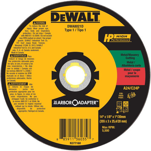 High Performance Cutting Wheel for Circular Saws, 14" x 1/8" Arbor, Aluminum Oxide Meunier Outillage Industriel