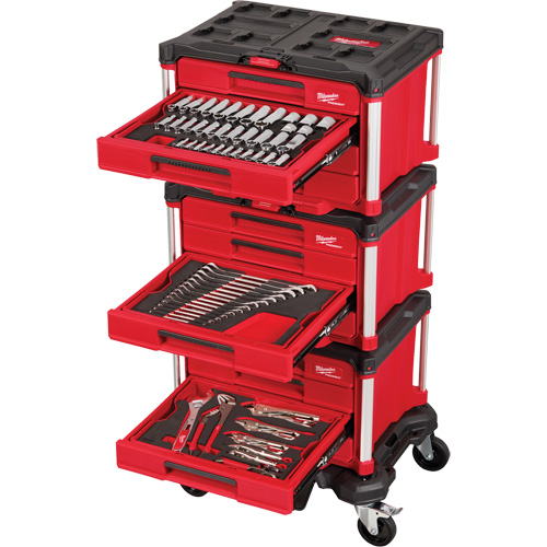 366-Piece Master Mechanics Hand Tool Set with PACKOUT Drawers & Dolly, 16-3/10" x 22-1/5" x 48-5/8", Black/Red Meunier Outillage Industriel