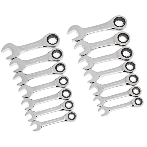 72-Tooth 12 Point Stubby Wrench Set, Ratcheting Combination, 14 Pieces, Imperial and Metric Meunier Outillage Industriel