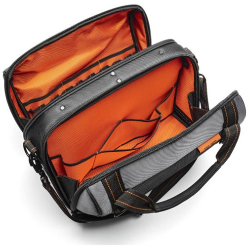 17" Tradesman Closed Top Tool Bag, Polyester, 3 Pockets, Black/Grey/Orange Meunier Outillage Industriel
