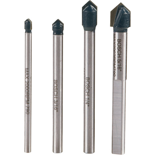 Glass & Tile Drill Bit Set, 4 Pieces, Carbide Meunier Outillage Industriel