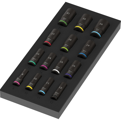 Foam Insert Zyklop B Impaktor Deep Socket Set 1, 15 Pcs, Impact, 3/8" Drive Size, Deep Meunier Outillage Industriel